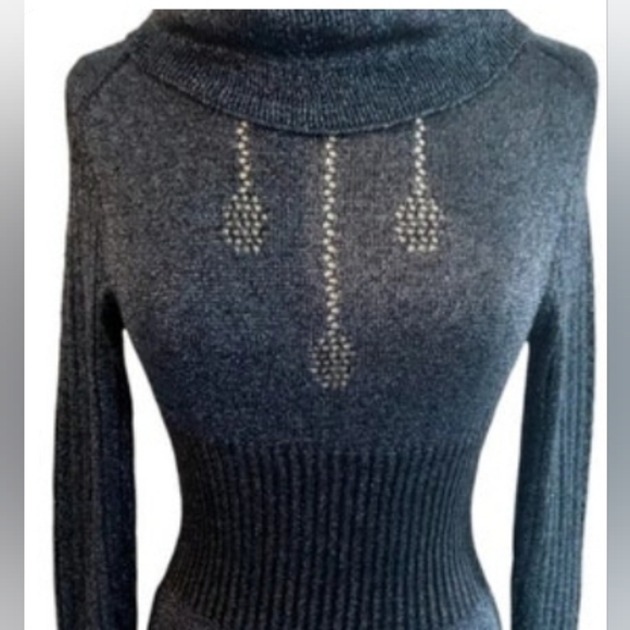 Vintage 70s Wenjilli metallic midnight blue maxidress - Picture 3 of 6